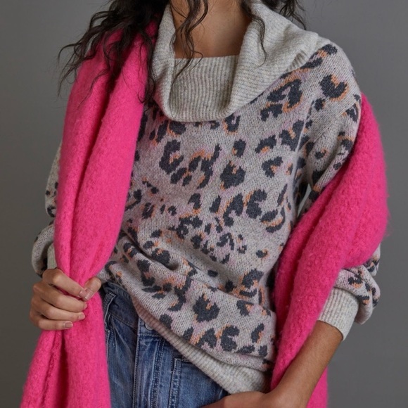 Anthropologie Sweaters - Anthropology cowl neck long sweater or dress rainbow leopard print